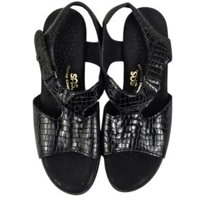 SAS Suntimer Black Faux Reptile Comfort Strap Sandal Size 7